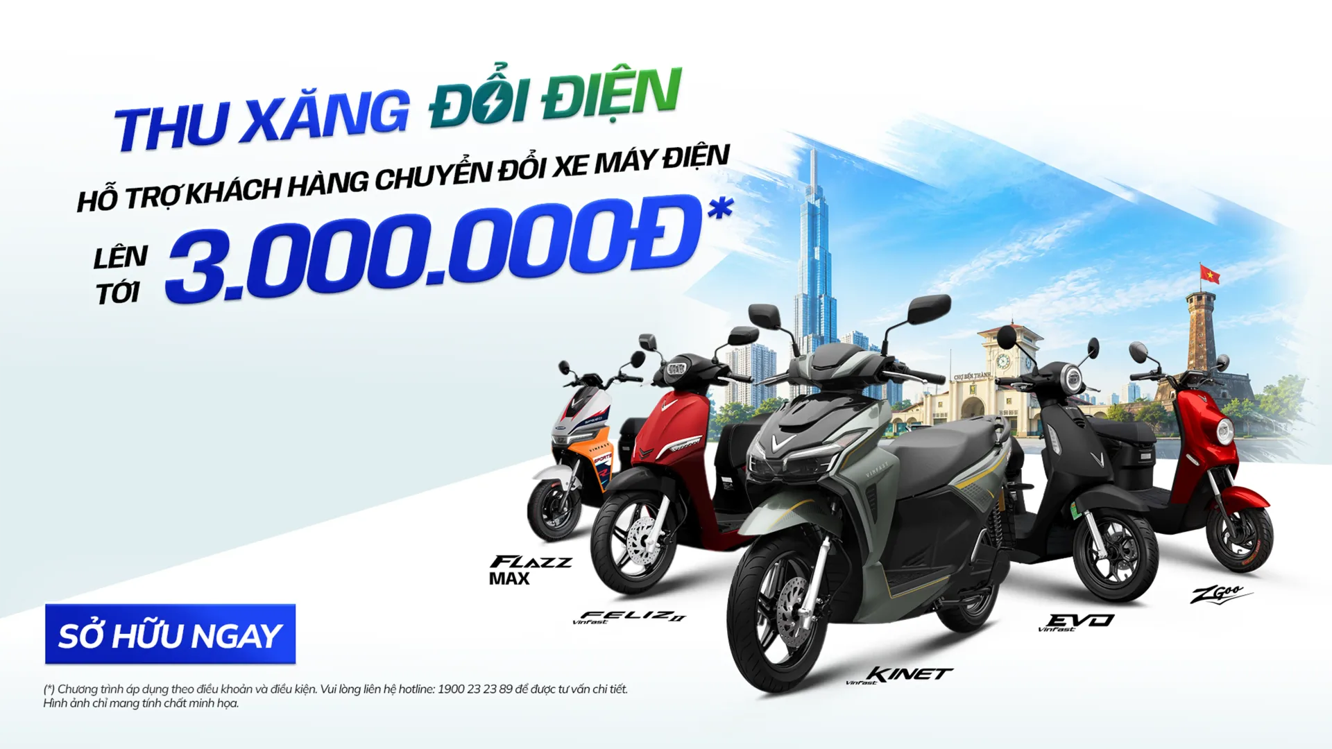 Thu xăng – Đổi điện: Hỗ trợ đến 3 triệu đồng khi mua xe máy điện VinFast